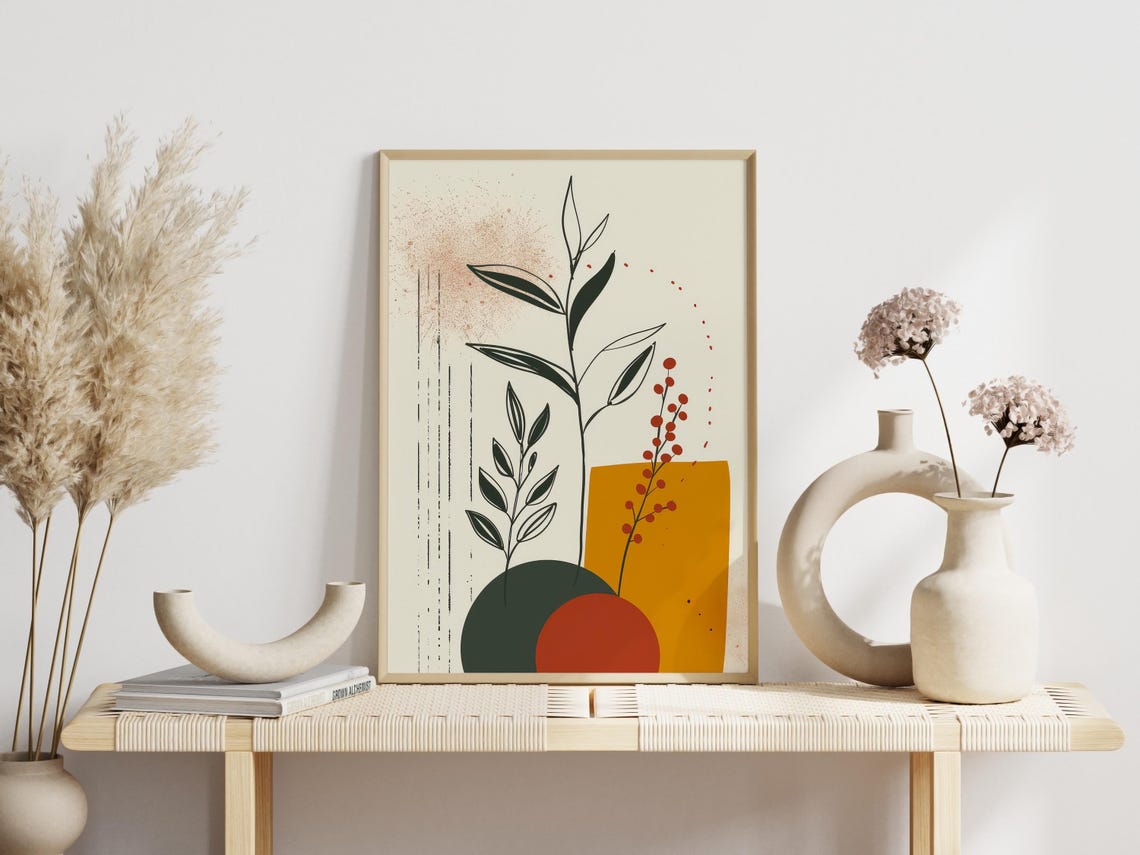 Minimalist Line Botanical Red Berries Terracotta Abstract Poster - Image 2