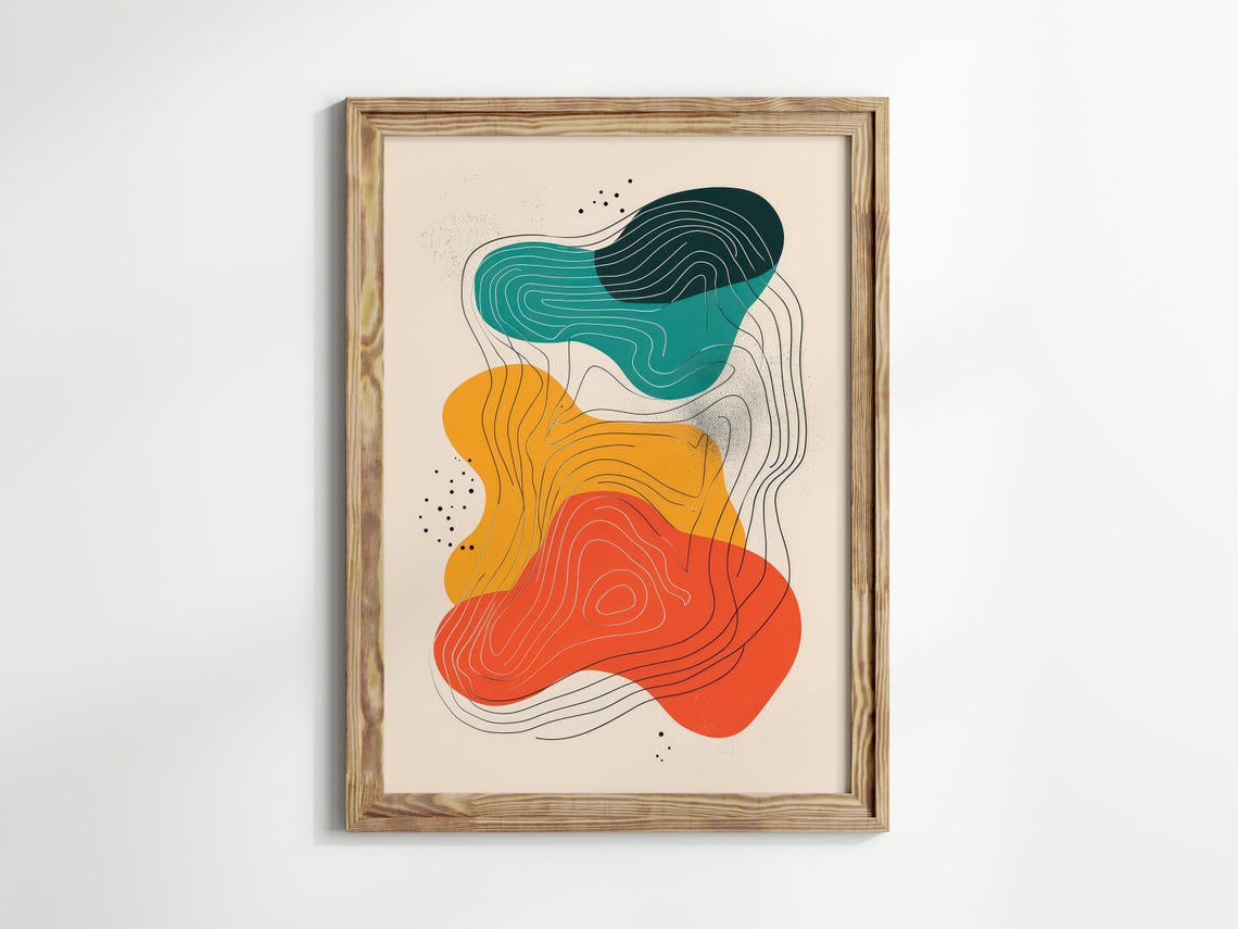 Colorful Topographic Contour Line Waves Bold Abstract Art Print - Image 3