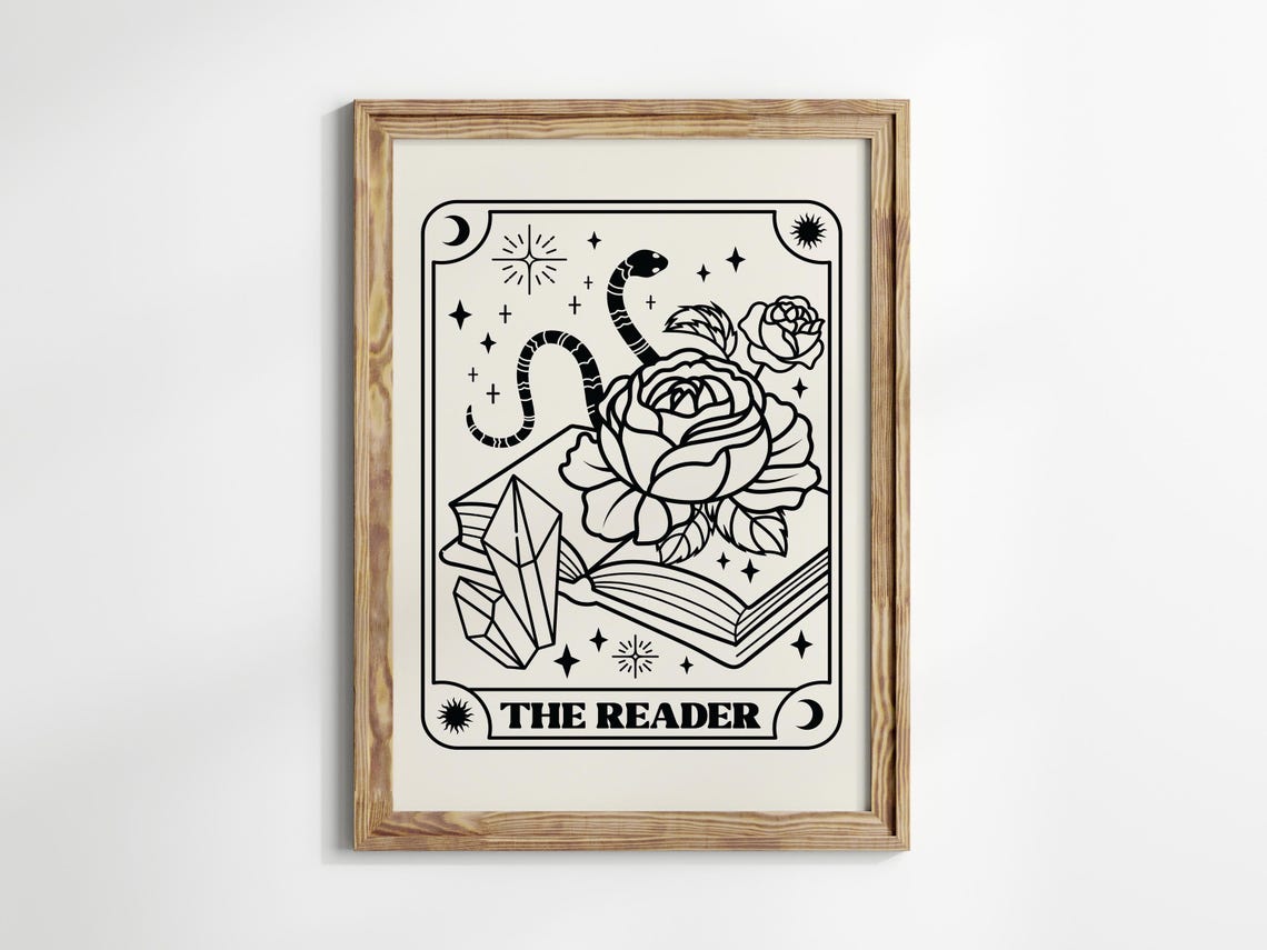 The Reader Tarot Card Bookish Crystal Snake Rose Celestial Wall Art - Image 2