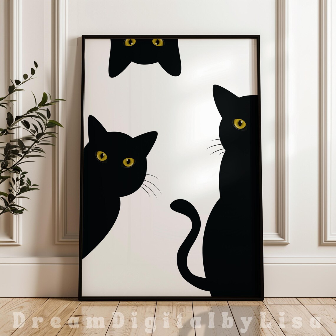 Minimalist Black Cats Peekaboo Silhouette Cat Lover Wall Art