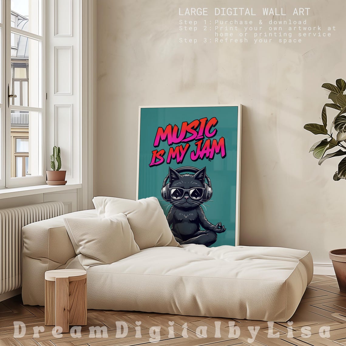 Music Is My Jam Black Cat Poster Music Lovers Gift Cat Wall Art Teal Blue Decor Teen Room Print Music Teacher Gifts - Image 2
