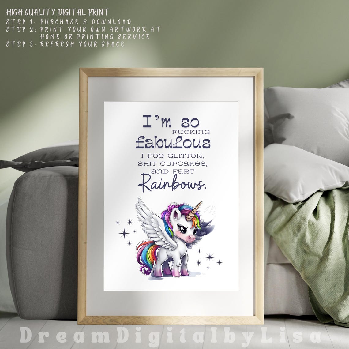 Sassy Unicorn Fabulous Glitter Funny Quote Rainbow Unicorn Poster - Image 4