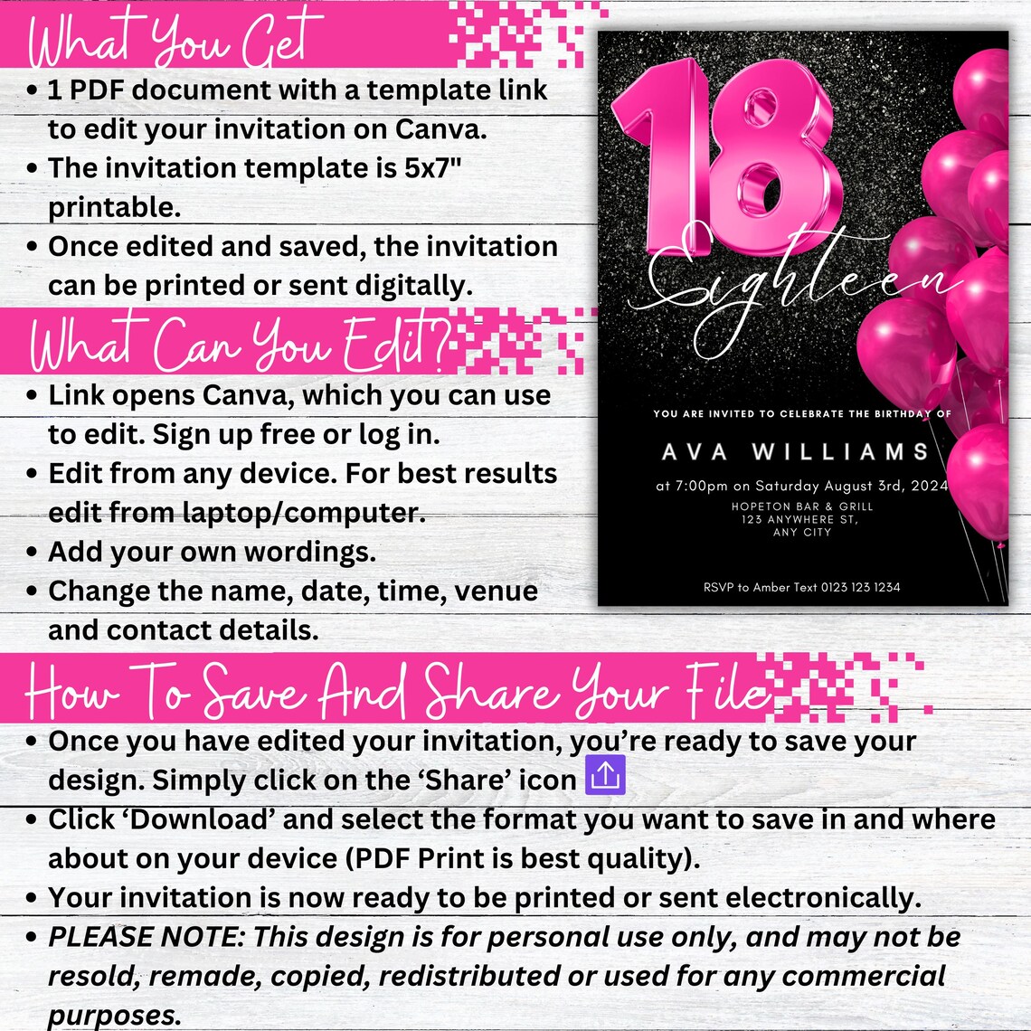 18th Birthday Invitation Template, Elegant For Her - Image 2