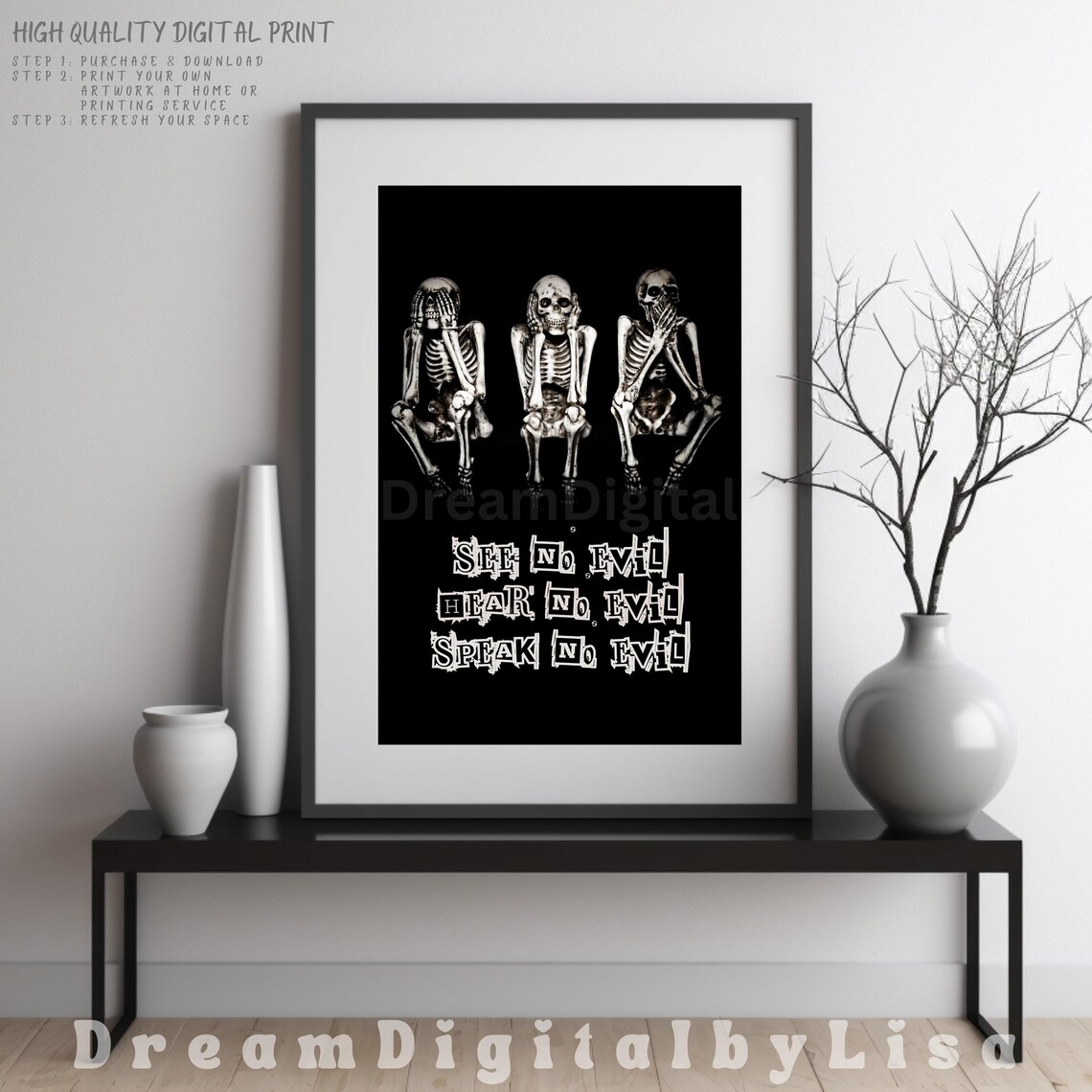 See No Evil Skeletons Halloween Art Print - Image 4