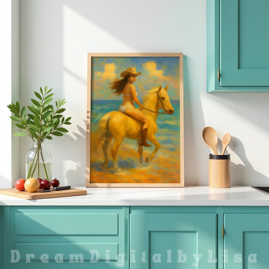 Beach Cowgirl Pastel Semi Abstract Painting Poster Coastal Cowgirl Western Wall Art Summer Cowgirl Expressionist - Image 2