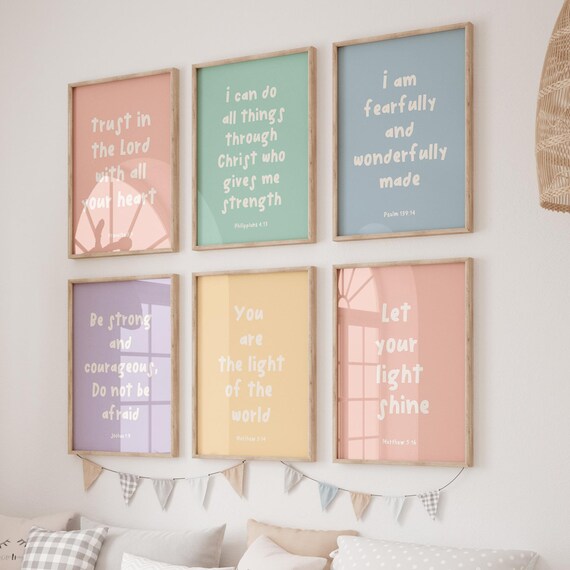 Christian Bible Verse Wall Art Set Kids Room Christian Nursery Decor Gender Neutral Faith Based Wall Art Playroom Scripture Quotes