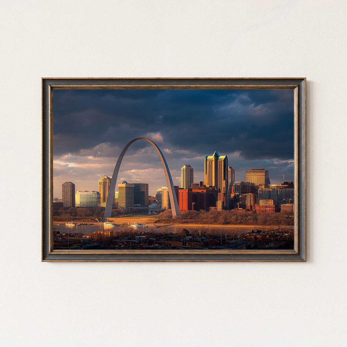 St Louis Skyline Print Gateway Arch Golden Hour Wall Art Cityscape Decor