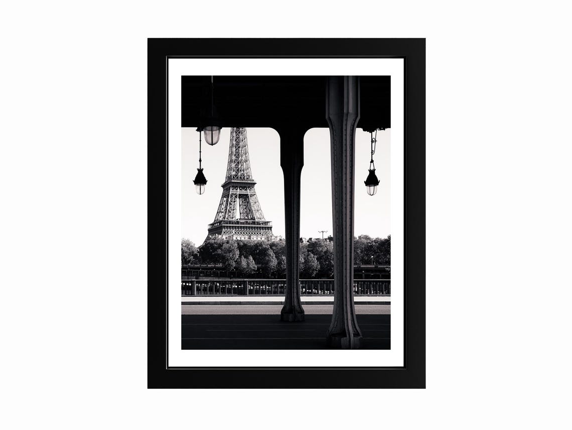 Eiffel Tower Paris Through Bridge Pillars Black White Photo Poster