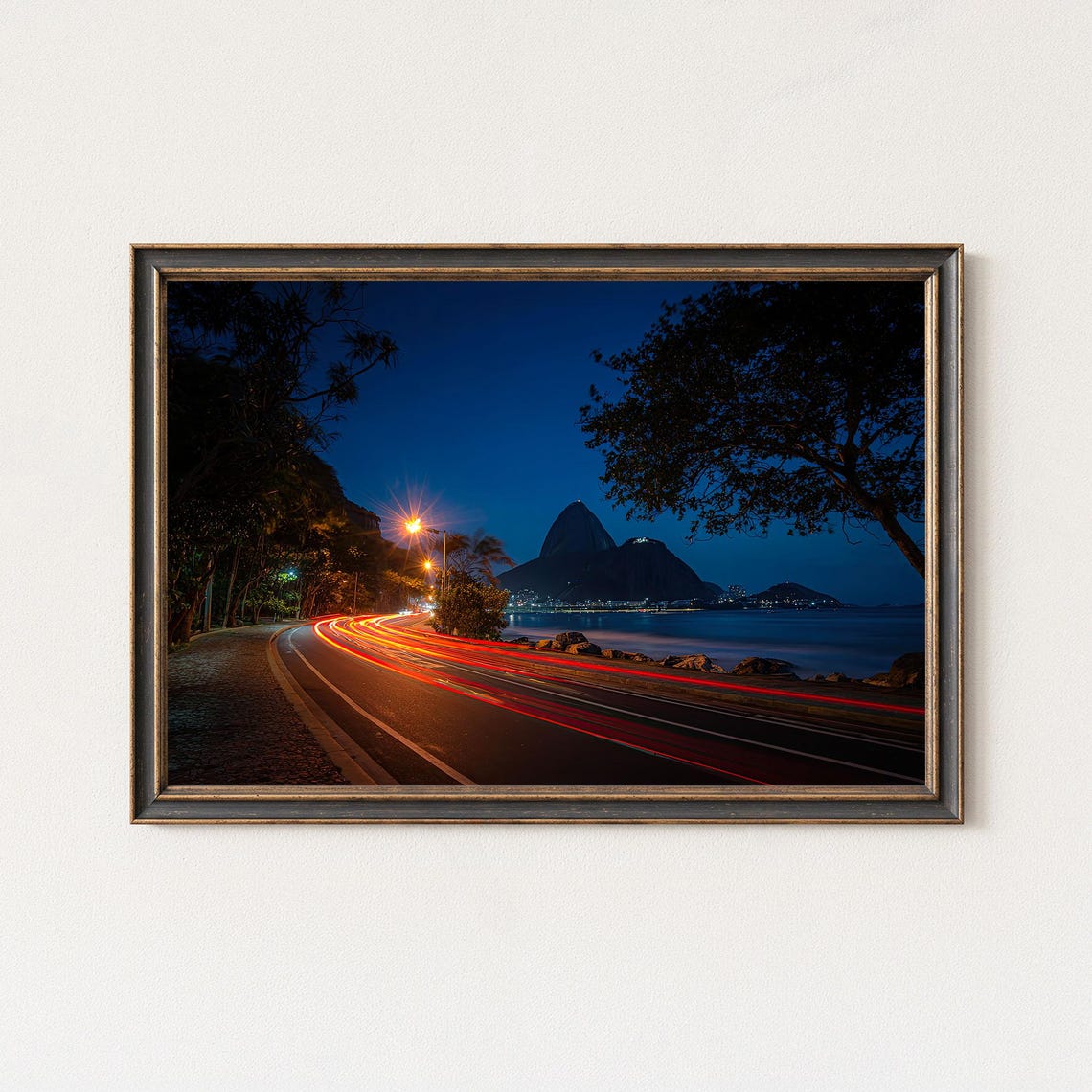 Rio de Janeiro Sugarloaf Night Light Trails Waterfront Poster