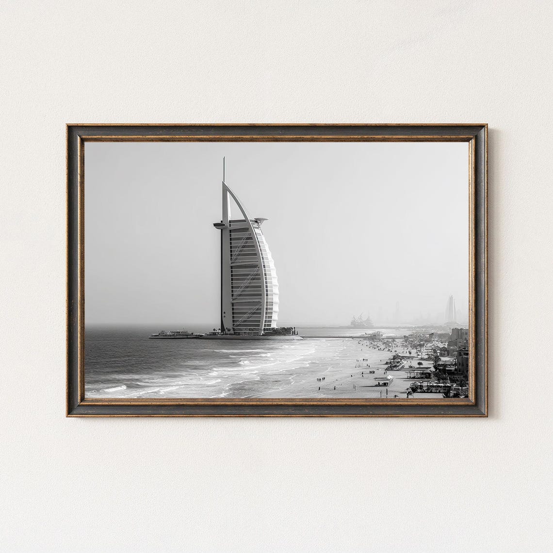 Burj Al Arab Dubai Sail Shaped Hotel Black And White Coast Print