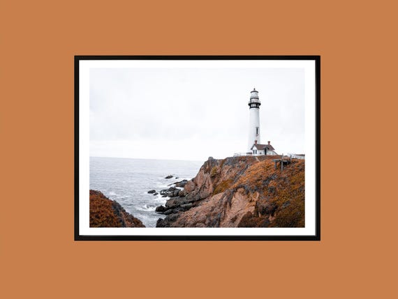 Minimalist Lighthouse Print Coastal Cliffside Photography Nautical Wall Art
