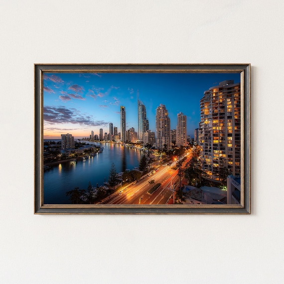 Gold Coast Surfers Paradise Skyline Blue Hour Cityscape Wall Art Print