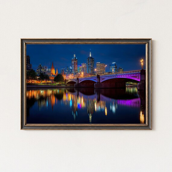Melbourne Princes Bridge Print Yarra River Night Skyline Art
