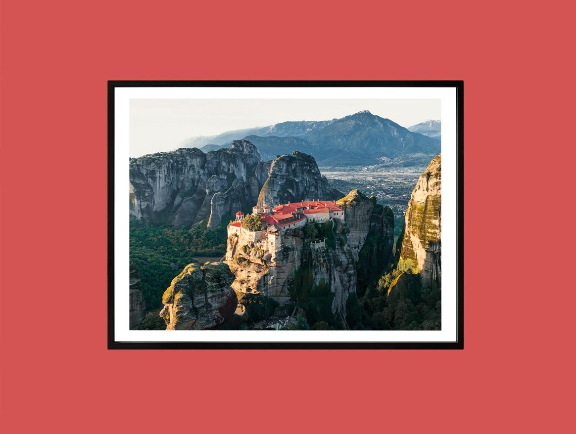 Meteora Greece Monastery Cliffside Rock Formations Landscape Print