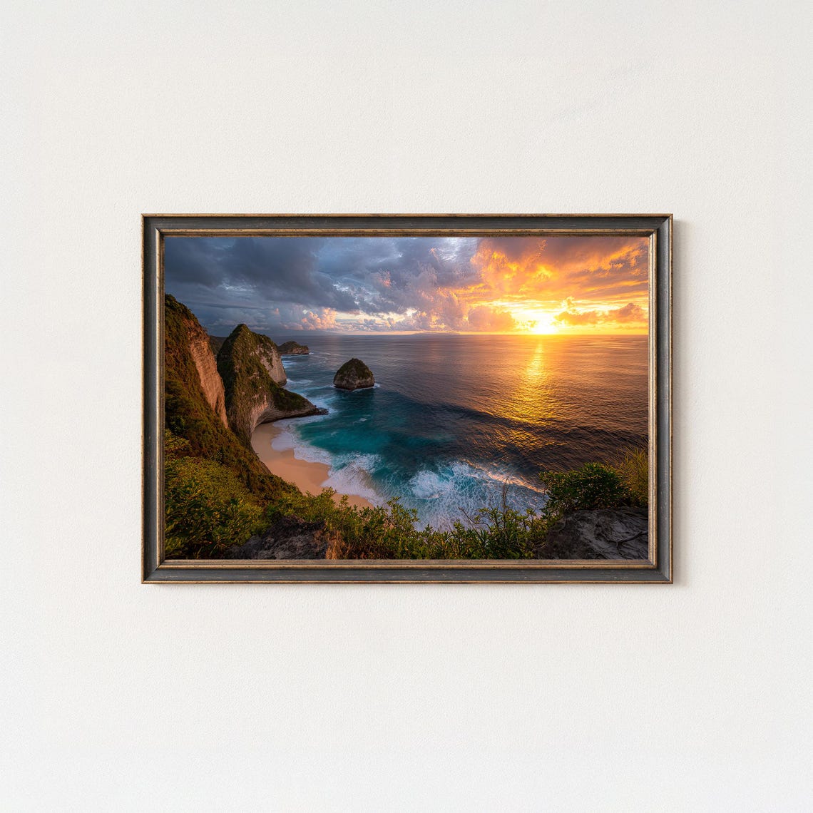 Dramatic Coastal Cliffs Turquoise Ocean Sunset Photo Art Poster