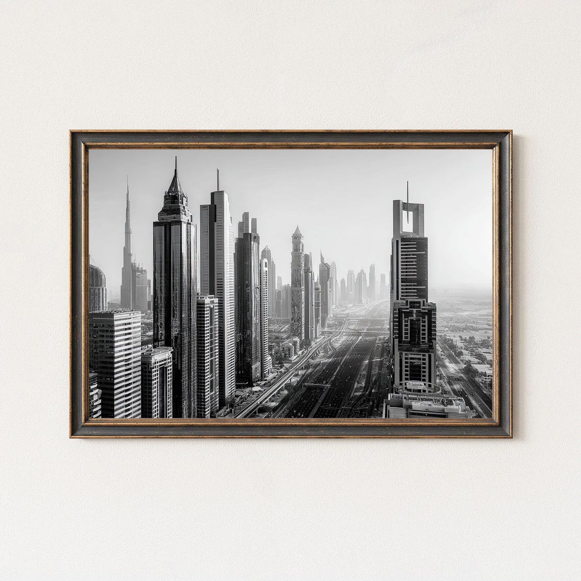 Dubai Skyline Black and White Photography Poster Modern Cityscape