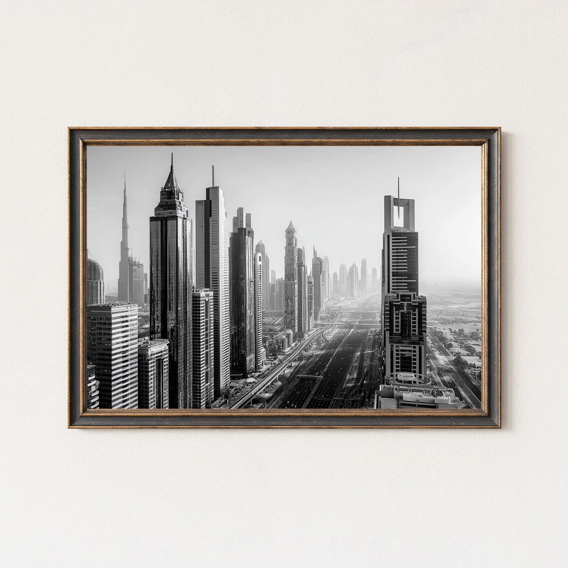 Dubai Skyline Black And White Sheikh Zayed Road Photography