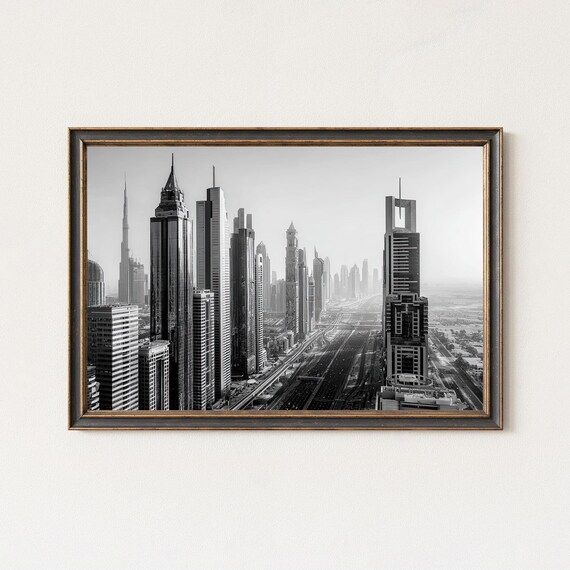 Dubai Skyline Black And White Sheikh Zayed Road Photography