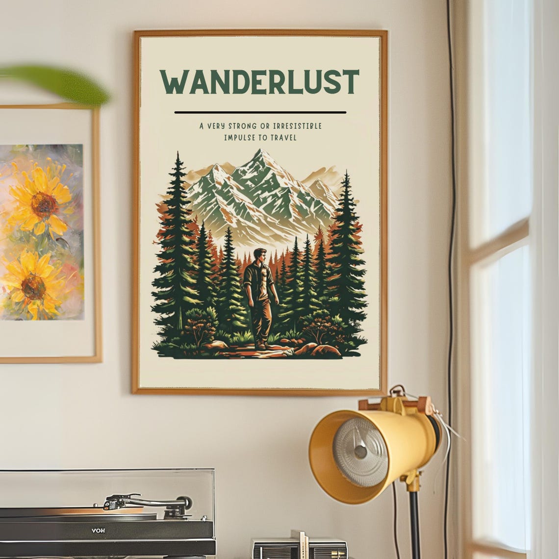 Outdoorsy Art Print Wanderlust Print Motivational Poster Adventure Awaits Mountain Wall Art Forest Print Adventure Art Nature Walk