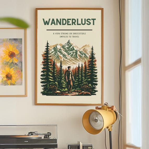 Outdoorsy Art Print Wanderlust Print Motivational Poster Adventure Awaits Mountain Wall Art Forest Print Adventure Art Nature Walk