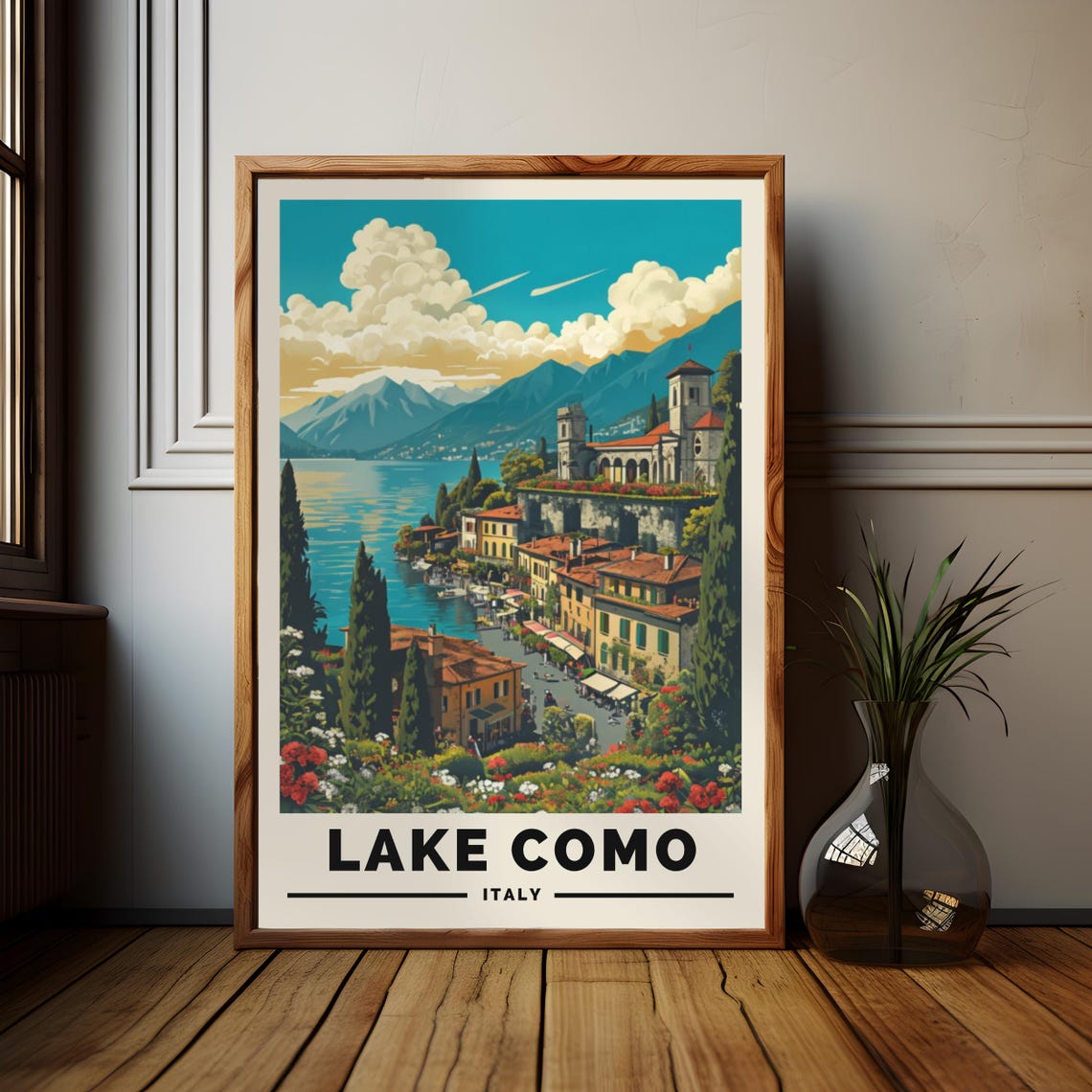 Lake Como Travel Print Mediterranean Italy Travel Poster Italian Wall Art Retro Style Wall Decor Art Prints Lake Como Travel Art Print - Image 2