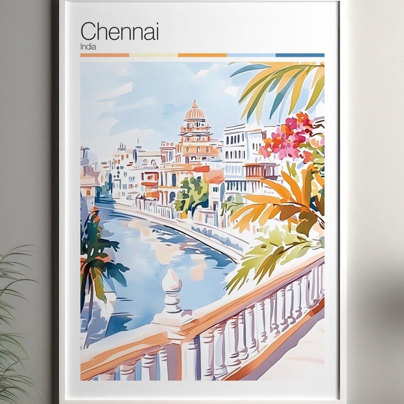 Chennai Print Soft Colors Travel Poster Colourful Wall Art India City Decor For