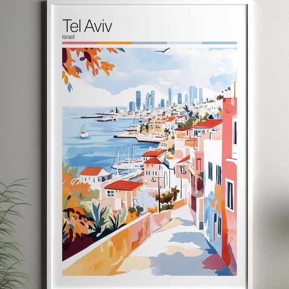 Tel Aviv Print Soft Colors Travel Poster Colourful Wall Art Israel City Decor For