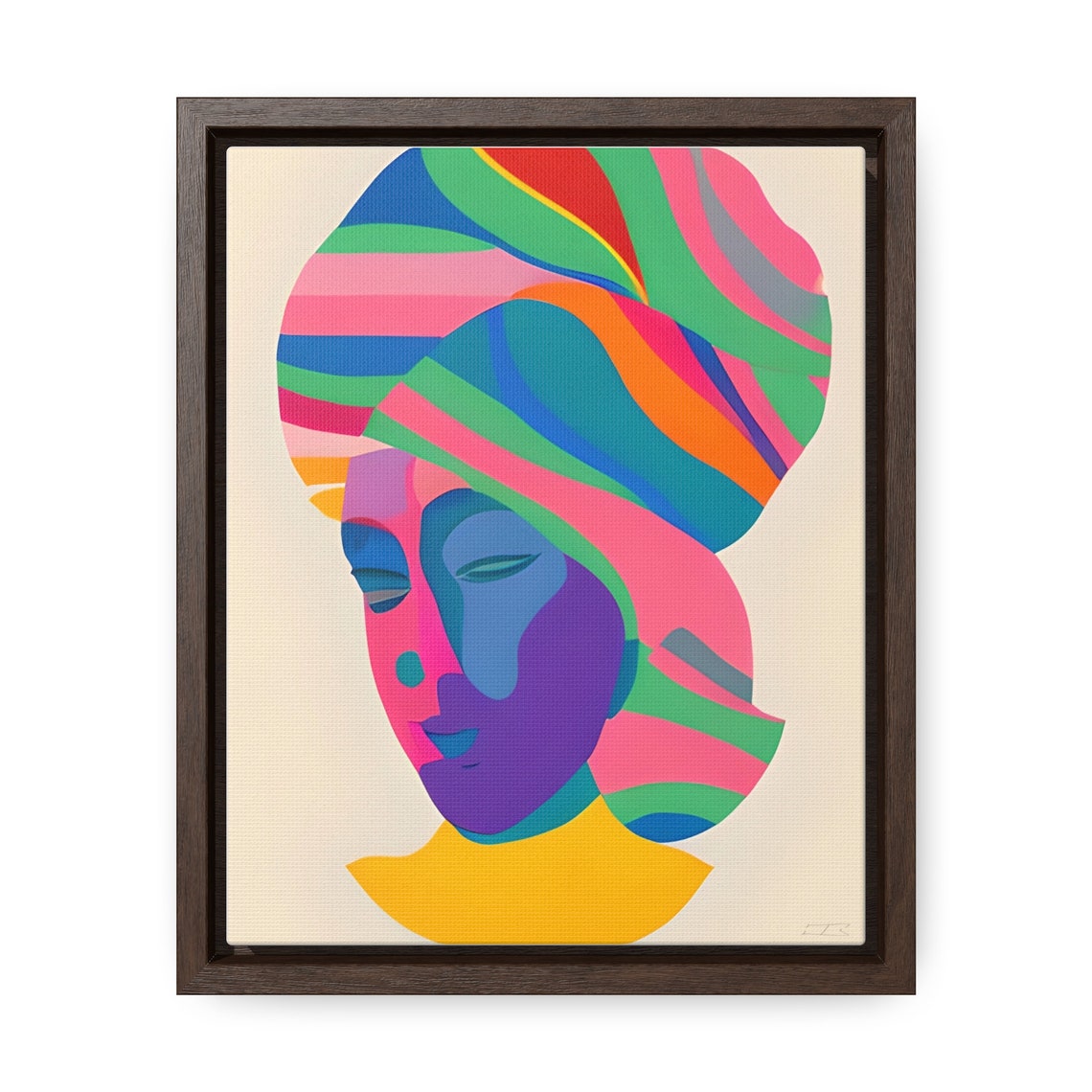 Mother Colorful Striped Headscarf Woman Abstract Portrait Print - Image 3
