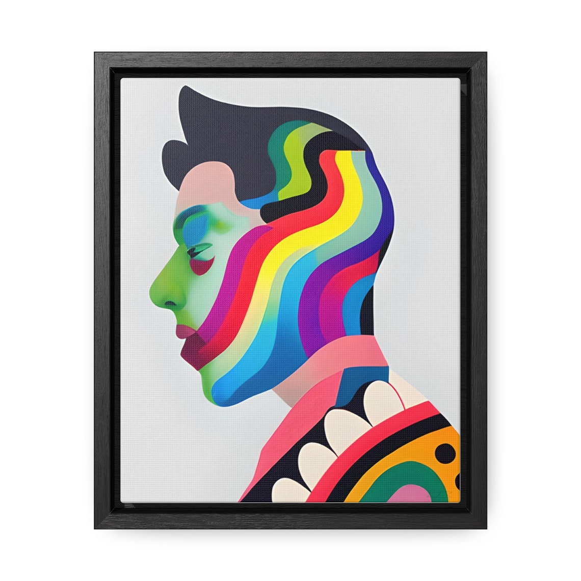 Boy Rainbow Wave Hair Profile Abstract Modern Portrait Print