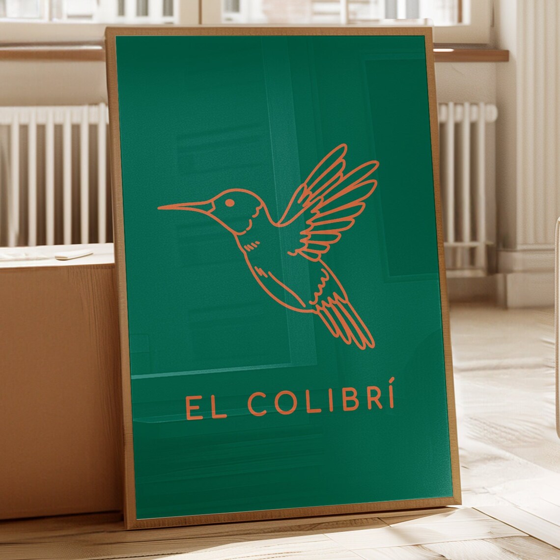El Colibri Hummingbird Mexican Loteria Terracotta Line Art Wall Poster