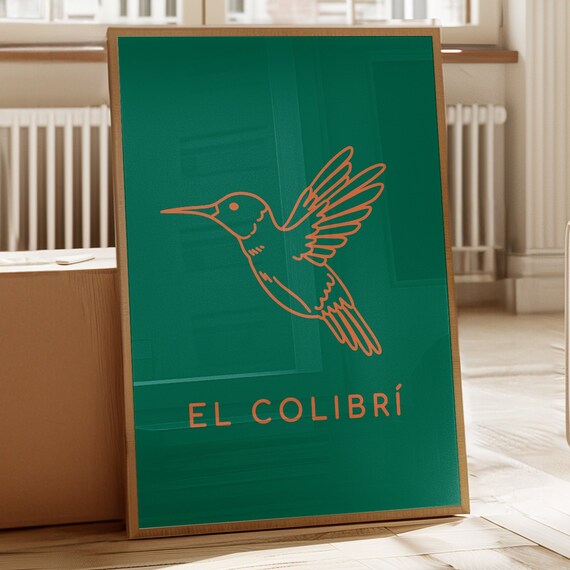 El Colibri Hummingbird Mexican Loteria Terracotta Line Art Wall Poster