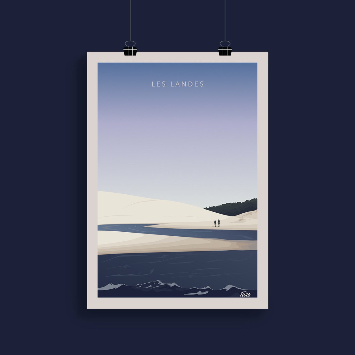 Les Landes White Dunes Walkers At Dusk Vintage Travel Poster - Image 2