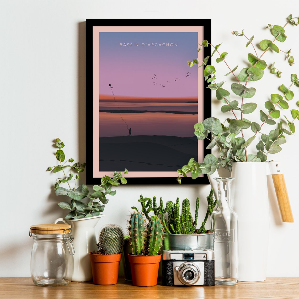 Bassin d'Arcachon Dune Child Kite Sunset Retro Travel Poster - Image 3