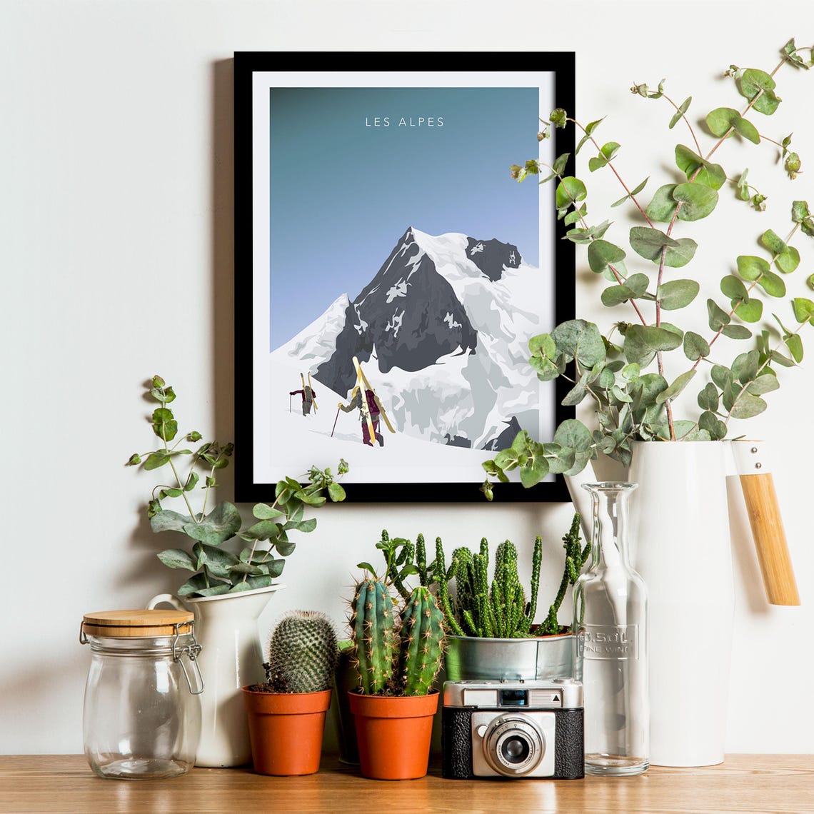 Les Alpes Ski Tourers Under A Snowy Peak Vintage Travel Poster - Image 3