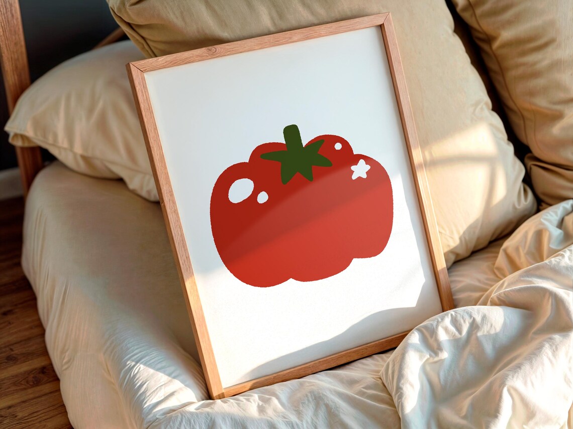 Cute Big Red Heirloom Tomato Minimal Kitchen Cute Vegetable Illustration Gift Art Poster