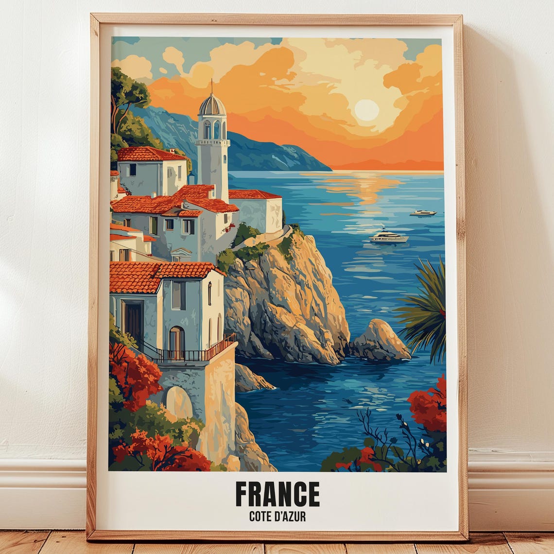 France Cote Dazur Travel Poster Wall Art Illustration Print