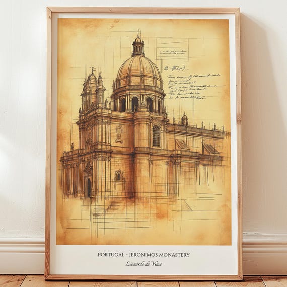 Jeronimos Monastery Portugal Travel Posterda Vinci Style Sketchvintage Renaissance Illustrationlisbon Architecture Wall Artdigital Print