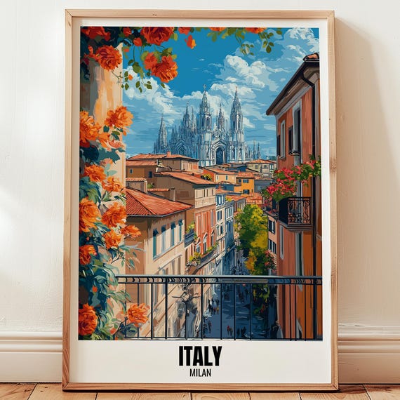 Italy Milan Travel Poster Wall Art Illustration Print