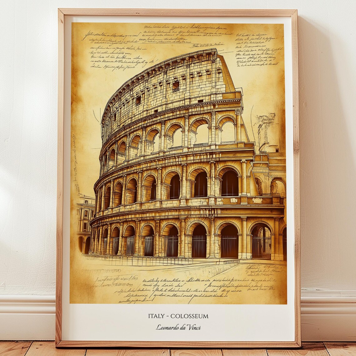 Rome Colosseum Leonardo da Vinci Style Architectural Sketch Poster