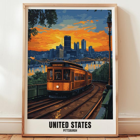 United States Pittsburgh Travel Poster Wall Art Illustration Print