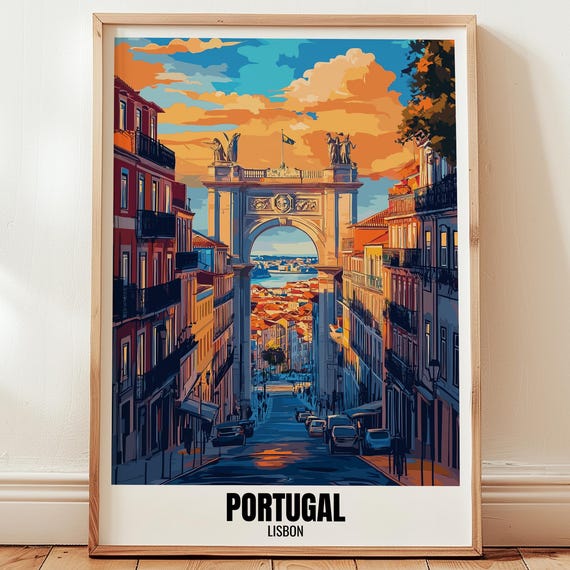 Portugal Lisbon Travel Poster Wall Art Illustration Print