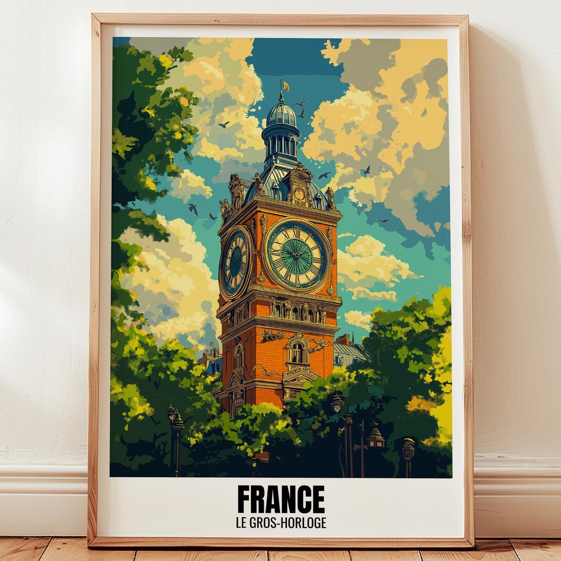 France Le Groshorloge Travel Poster Wall Art Illustration Print