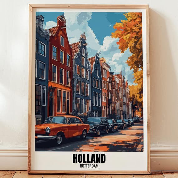 Holland Rotterdam Travel Poster Wall Art Illustration Print