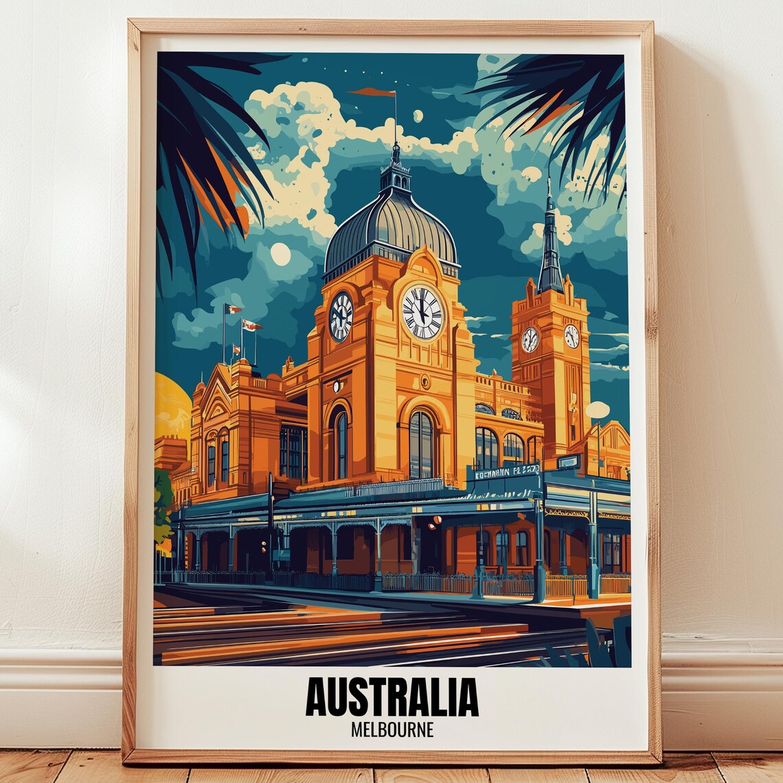 Melbourne Australia Flinders Street Station Retro Travel Poster