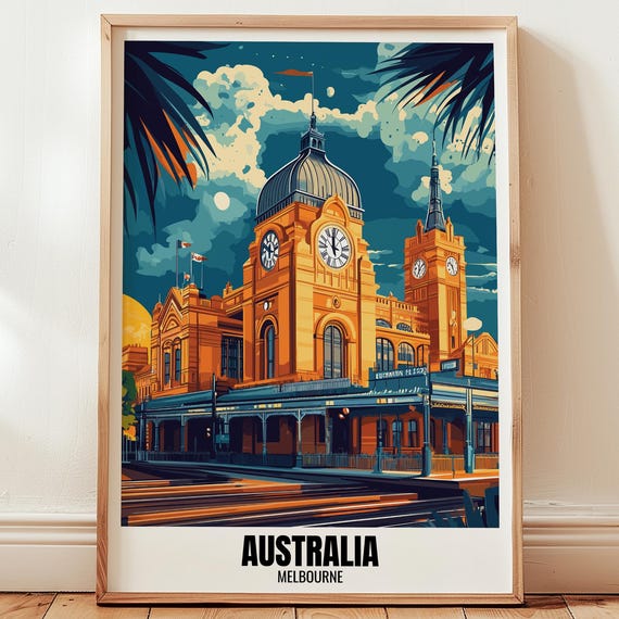 Australia Melbourne Travel Poster Wall Art Illustration Print