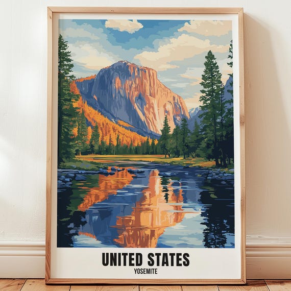 United States Yosemite Travel Poster Wall Art Illustration Print