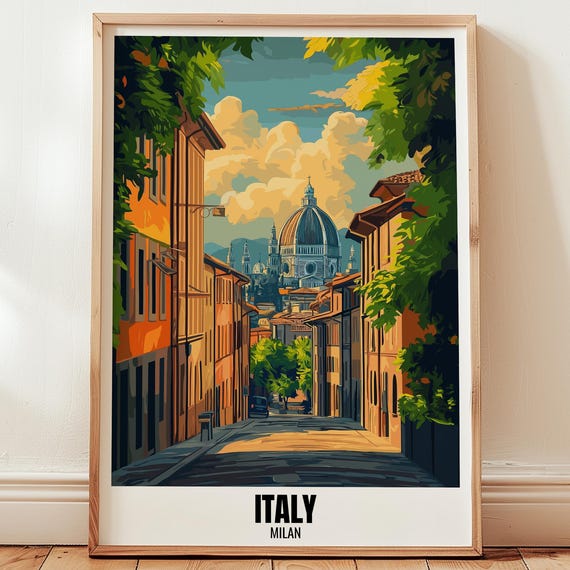 Italy Milan Travel Poster Wall Art Illustration Print