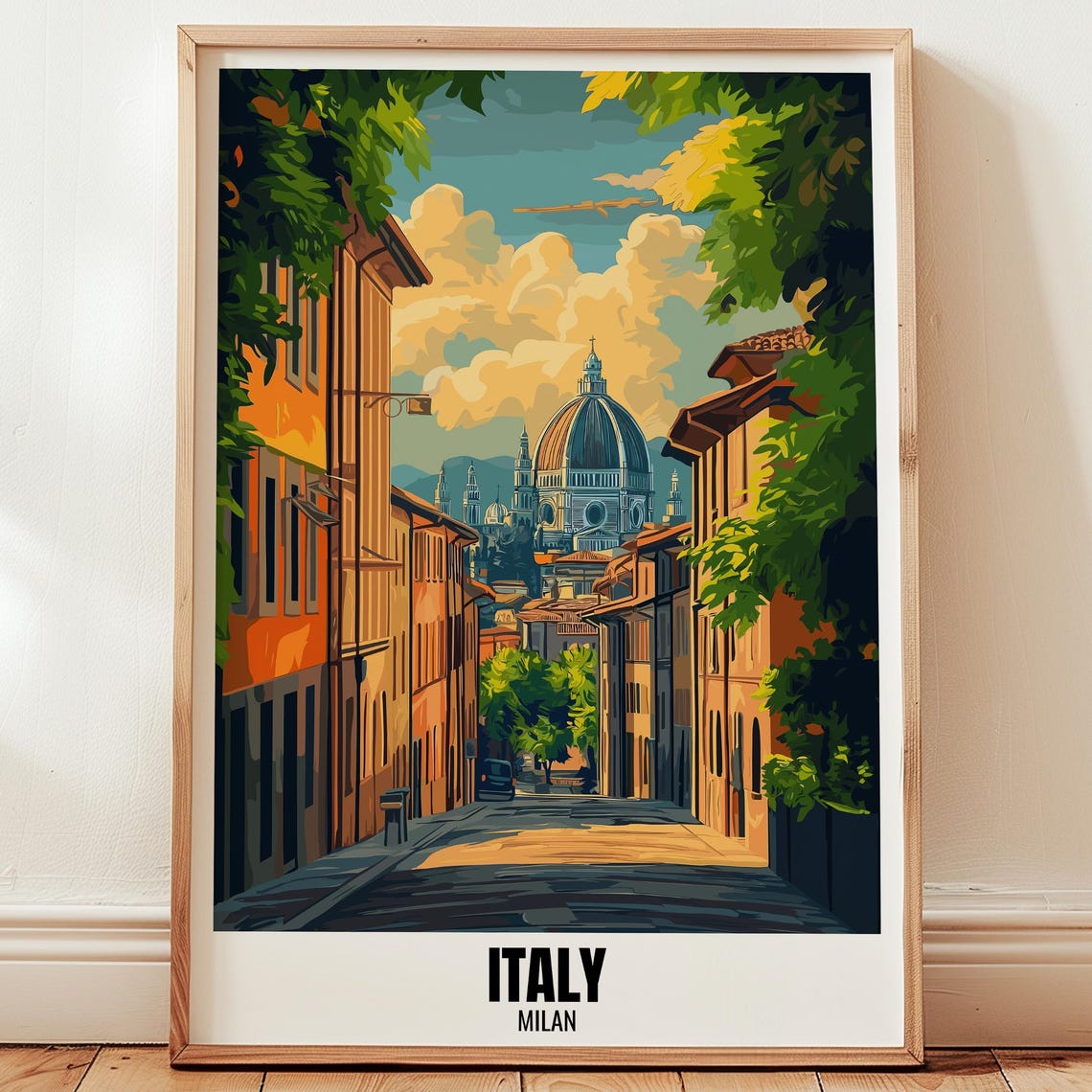 Italy Milan Travel Poster Wall Art Illustration Print