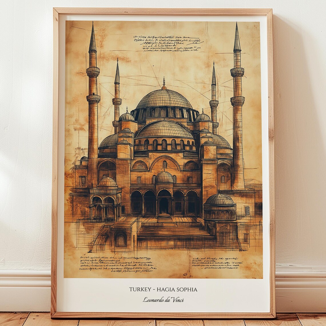 Hagia Sophia Istanbul Leonardo da Vinci Style Vintage Sketch Poster