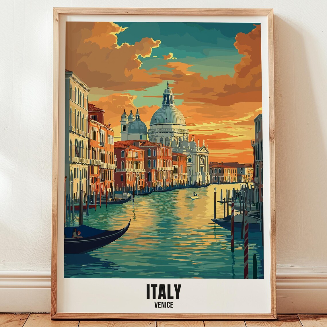 Venice Italy Grand Canal Gondola Sunset Vintage Travel Poster